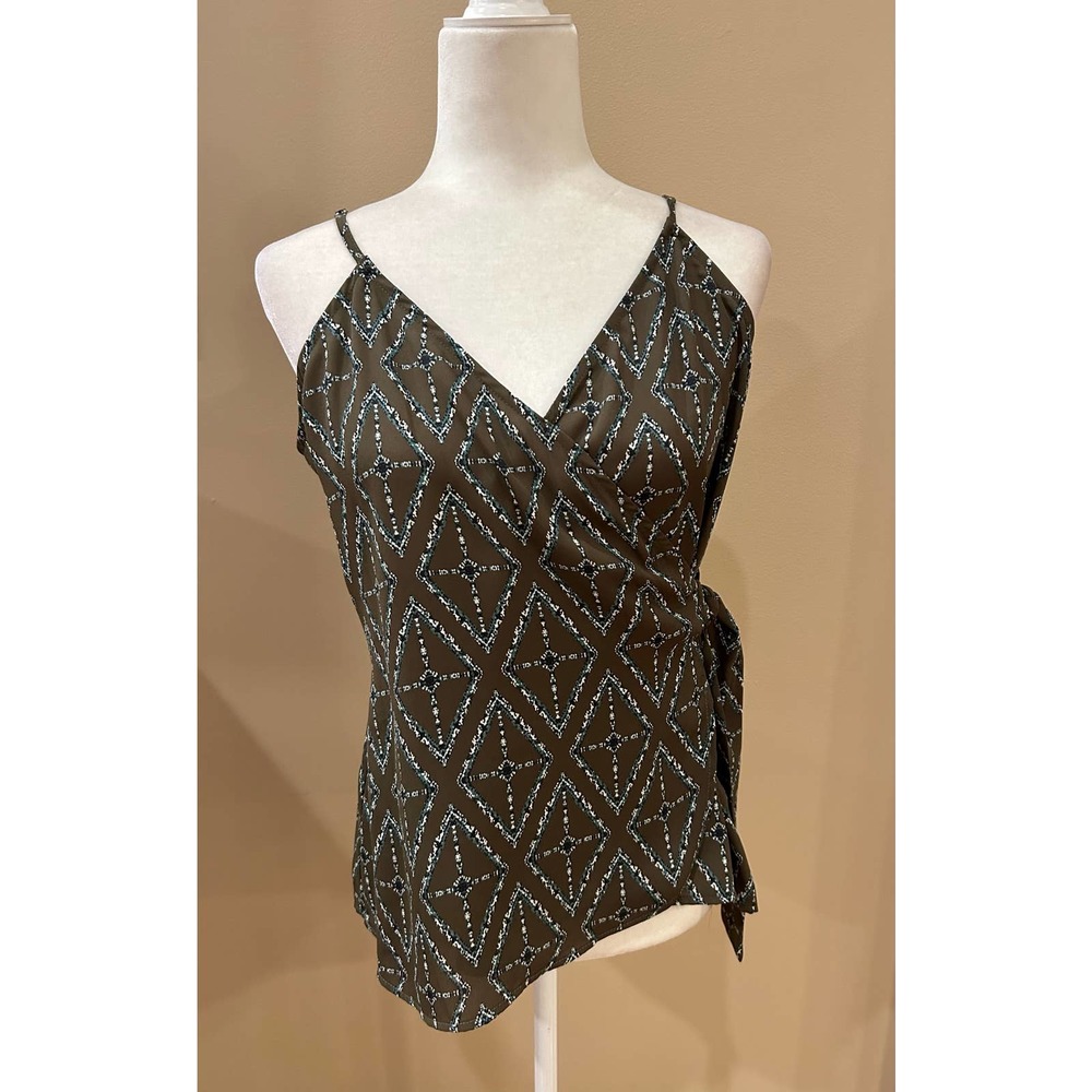 Allison Joy Evereve Brown Green and Blue Diamond Faux Ginny Wrap Cami, Size M